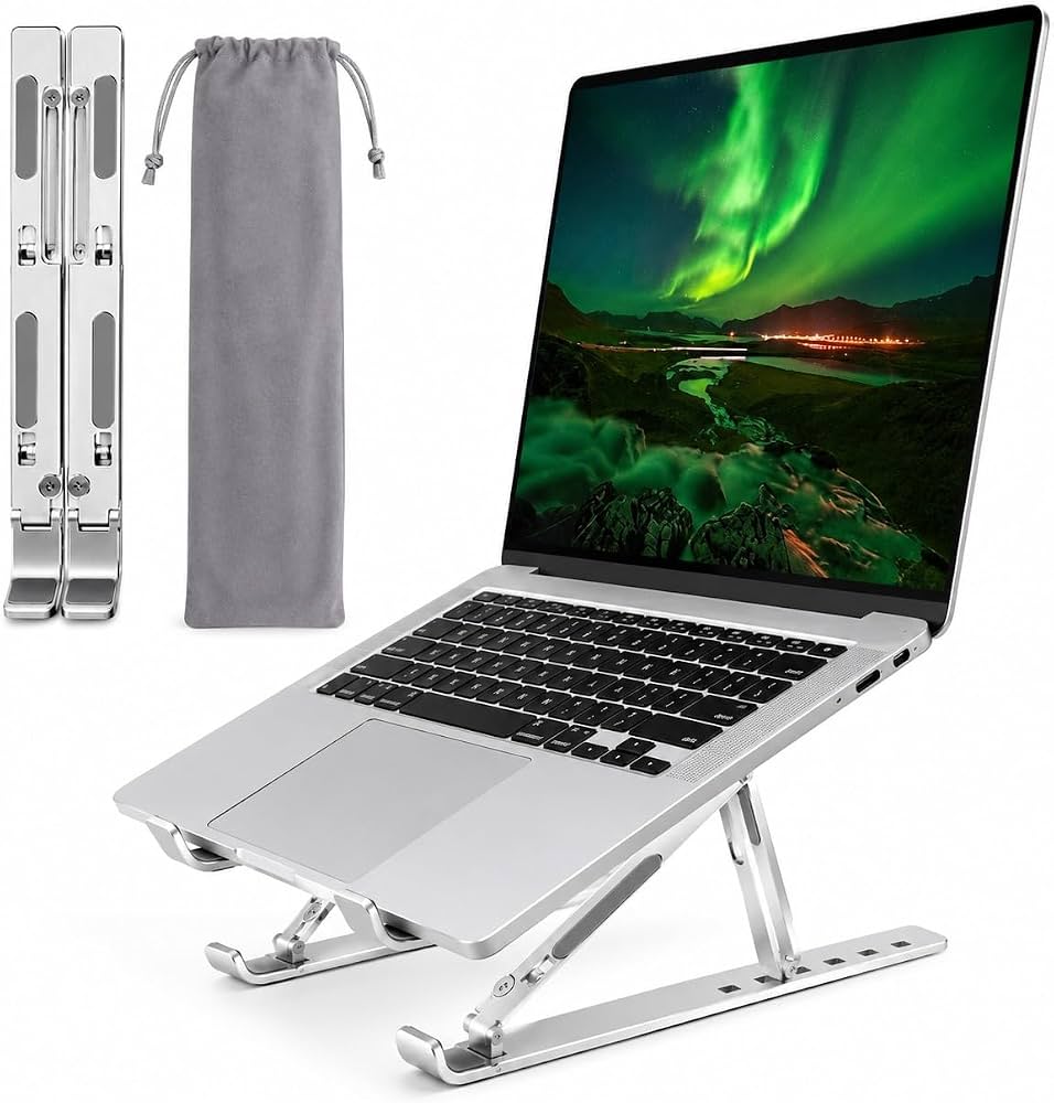 Adjustable Foldable Aluminium Laptop Stand With 7 Hooks