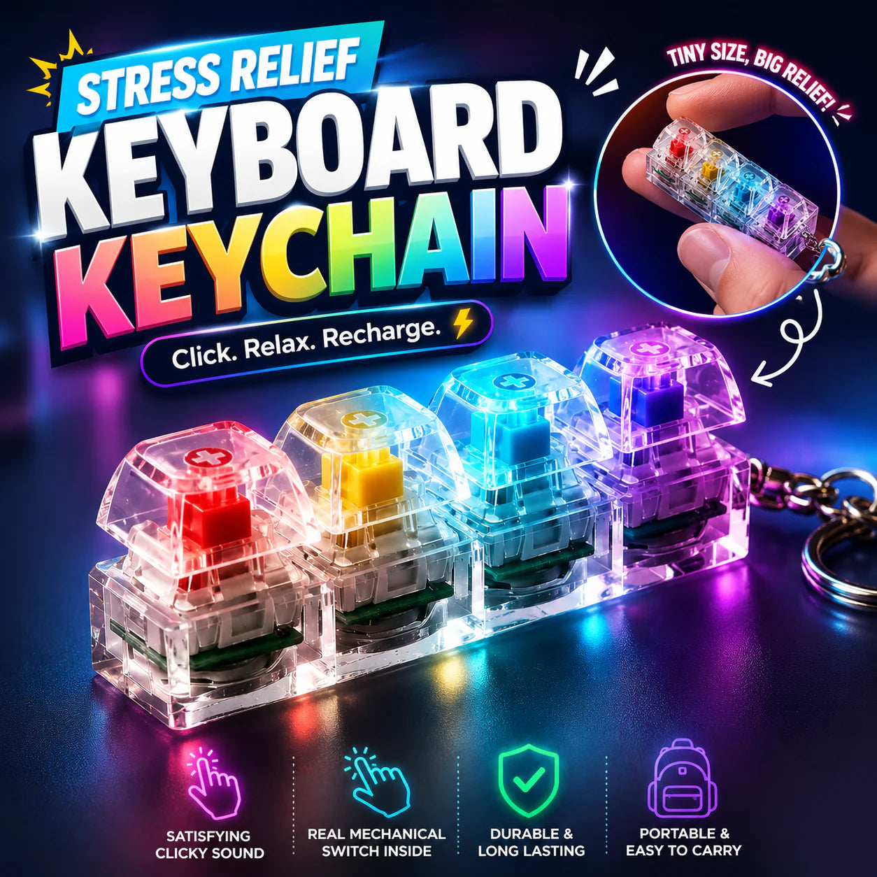 stress relief keyboard mechanical keychain